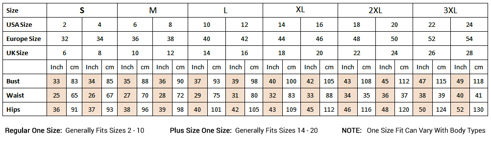 Ladies Top Size Chart