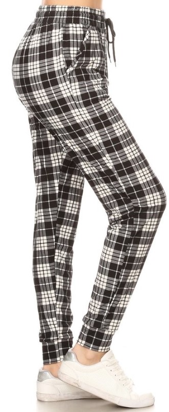 black and white plaid joggers