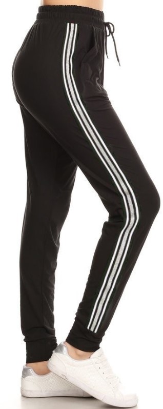 black joggers with white stripe womens