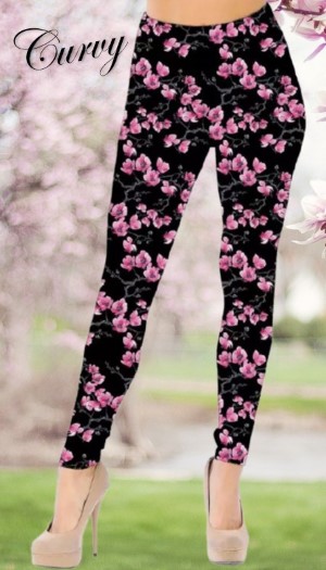 Pink Flower Blooms Leggings, KISS My Legs