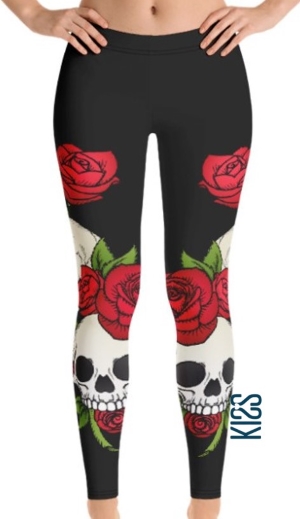 Girls Leggings, Red Rose Skull Leggings