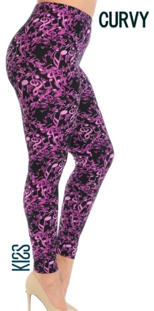 Pink Musical Notes Leggings, KISS My Legs