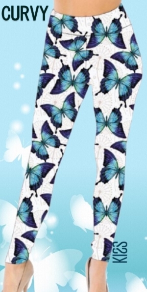 Azure Butterflies 3X-5X Yoga Leggings, KISS My Legs