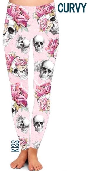 Skulls Pretty in Pink Curvy Leggings, KISS My Legs