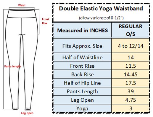 Sizing Chart for REGULAR Yoga Legging