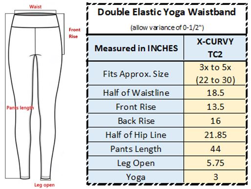 Sizing Chart for X-CURVY Yoga Legging