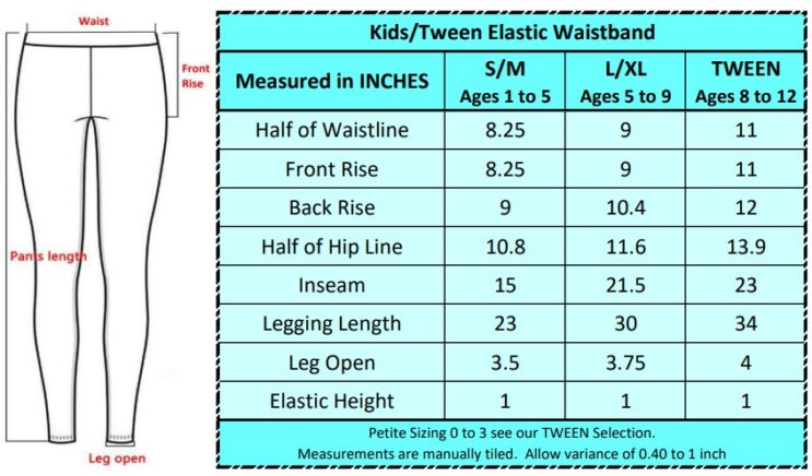 KIDS Elastic Full Leggings Chart