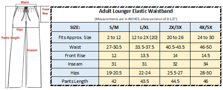 Sizing Chart for Adult Elastic Lounger