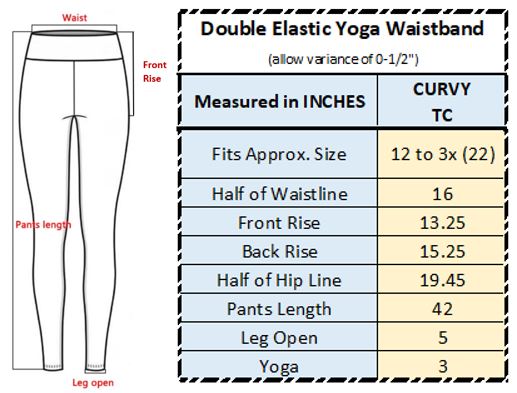 Sizing Chart for CURVY Yoga Legging