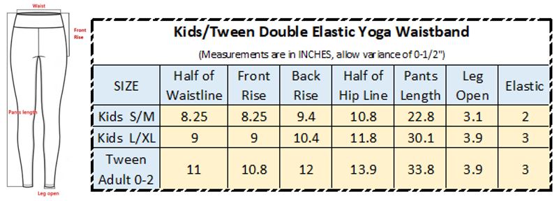 Sizing Chart for Kids Yoga Legging