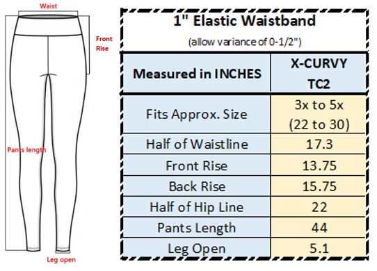 Sizing Chart for X-CURVY Elastic Legging