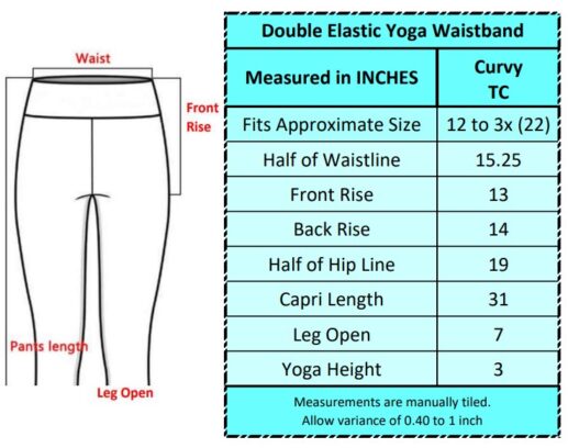 Curvy Yoga Capri Leggings Sizing Chart
