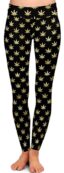 Adult wearing our Black Gold Cannabis Leggings