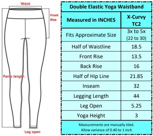 X-Curvy Yoga Full Leggings Sizing Chart
