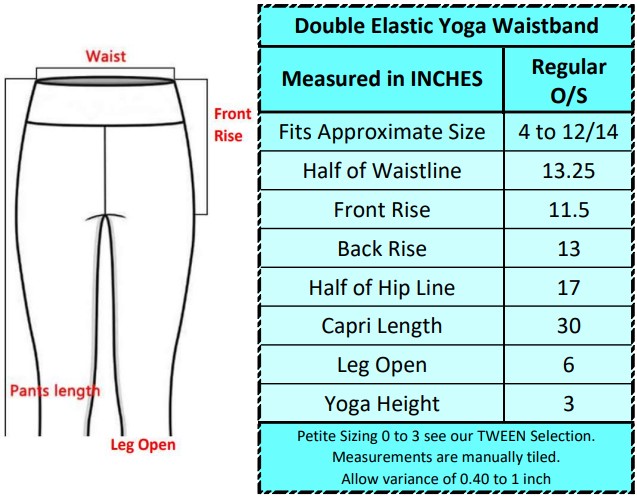 Regular Yoga Capri Leggings Sizing Chart
