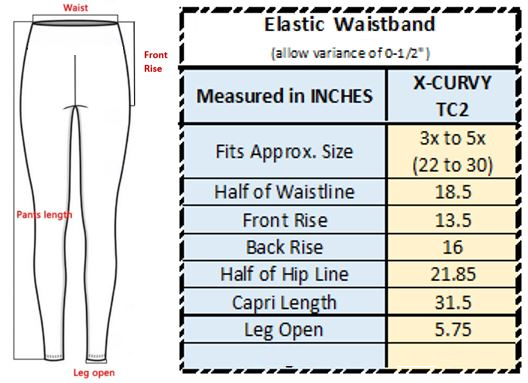 3x5x Capri Elastic Sizing Chart