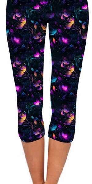 Adult wearing our Neon Blossoms Capri Leggings