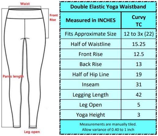 Curvy Yoga Full Leggings Sizing Chart