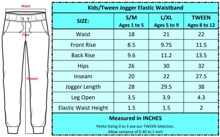 Jogger KIDS Full Length Sizing Chart