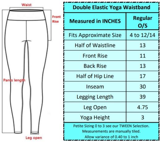 Regular Yoga Full Leggings Sizing Chart