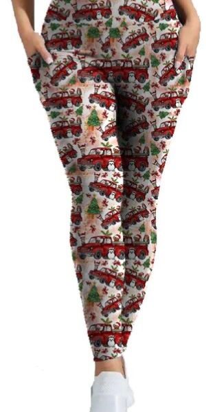 Adult wearing our Christmas Rides Leggings with Pockets