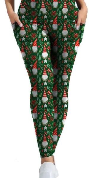 Adult wearing our Christmas Gnomes Leggings with Pockets