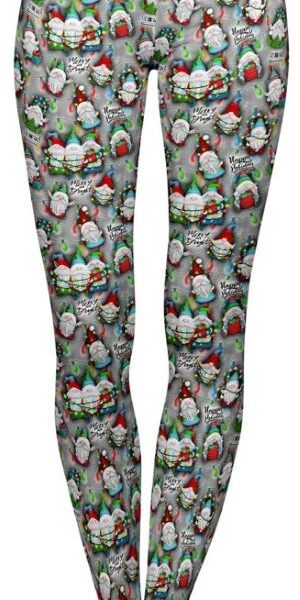 Adult wearing our Merry & Bright Gnomes Leggings