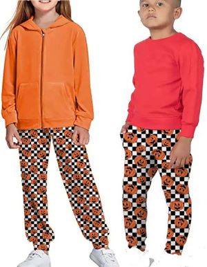 Kids wearing our Pumpkin-Checkerboard Jogger Leggings