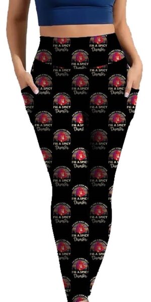 Adult wearing our Spicy Disaster Leggings with Pockets