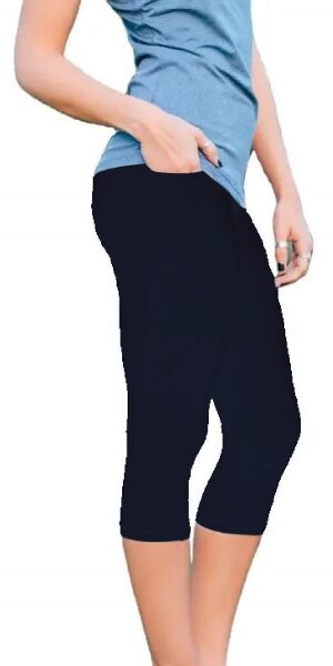 An adult wearing our Solid Dark Navy Capri Leggings