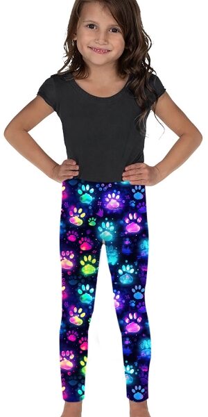 Youth wearing our Glowing Paws Leggings