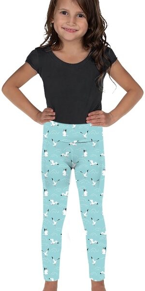 Youth wearing our Seagull's Azure Flight Leggings